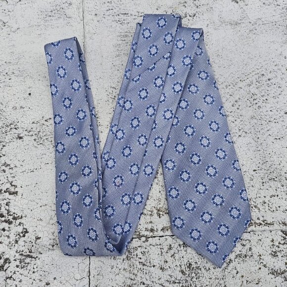 Tasso Elba Men Tie Blue 100% silk Handmade Necktie Classic Tie - Picture 2 of 9